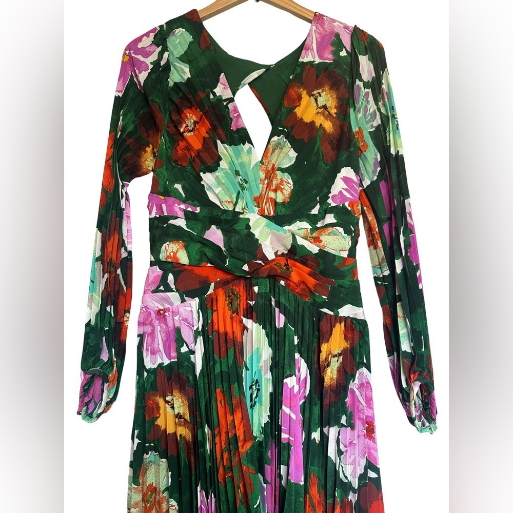 Anthropologie SOLD OUT Pleated V Neck Floral Pleated Dress sz 10 - Picture 2 of 11